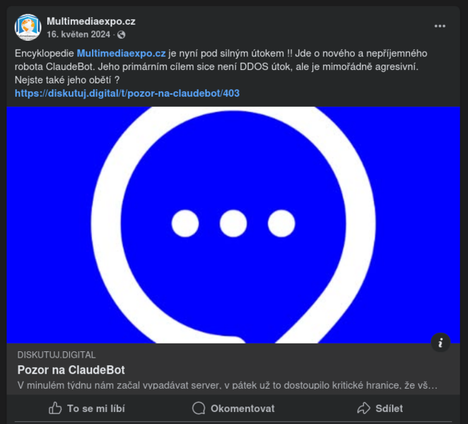 Soubor:Encyklopedie pod utokem ClaudeBotu-2024-5-16-Facebook.png